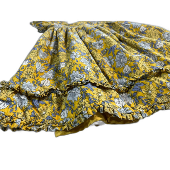 Joie 4T Toddler Girls Dress Boho Cottage Yellow Floral Ruffle Lined Gray Frilly - Picture 3 of 11